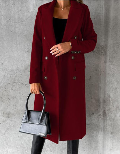 Women's Elegant Double Breasted Long Wool Overcoat