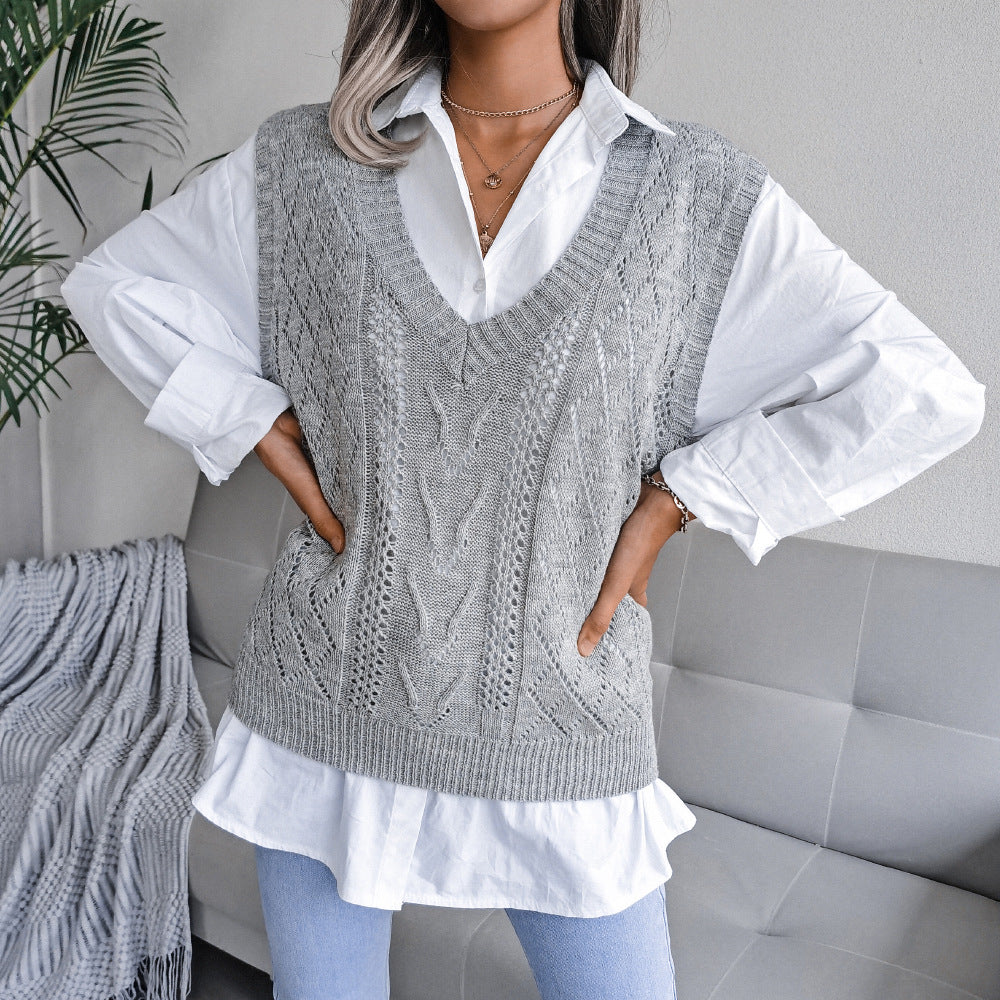 Knit Sweater Vest Women | V Neck Cable Knit Pullover