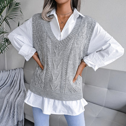 Knit Sweater Vest Women | V Neck Cable Knit Pullover