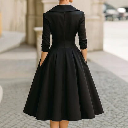 Women's Vintage Fit and Flare Blazer Midi Dress Long Sleeve