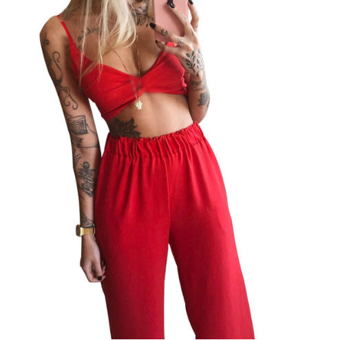 Boho Butterfly Print Crop Top Wide Leg Pants Set