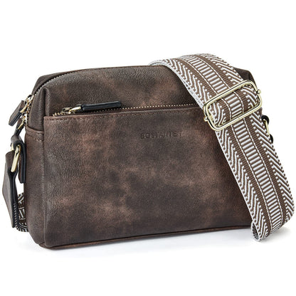 Triple Zip Small Crossbody Bag with Wide Strap