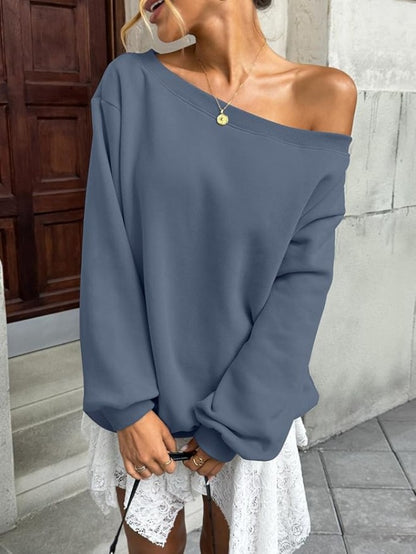 Off Shoulder Sweatshirt Women Oversized Casual Pullover
