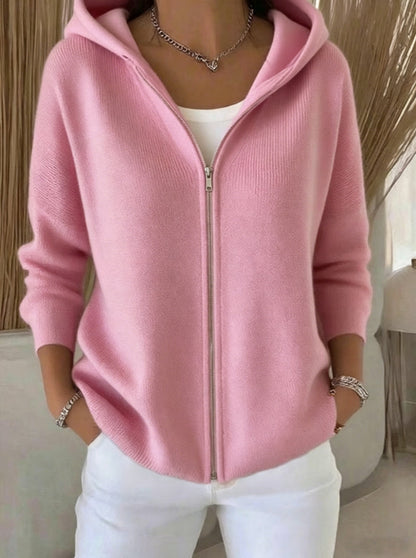 Women's Hooded Zip Up Knit Cardigan Sweater Jacket