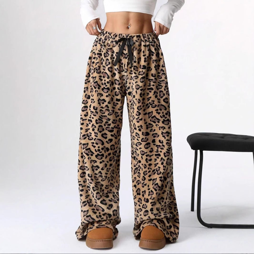 Leopard Print Wide Leg Pants High Waist Casual Trousers