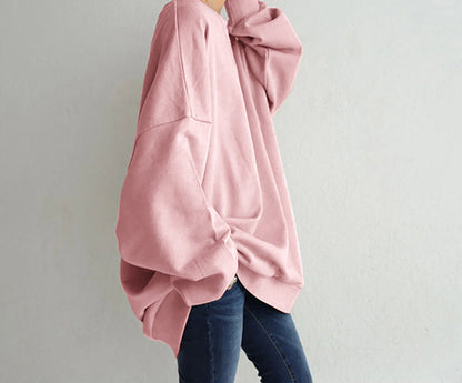 Oversized Crewneck Sweatshirt Women Solid Casual Loose Fit