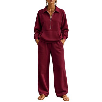 Women's Half Zip Sweatshirt Wide Leg Pants Lounge Set