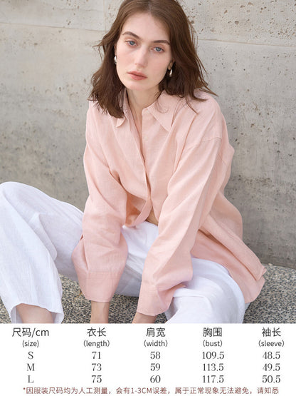 High-End Linen Shirt Women Spring Oversized Turn-Down Collar