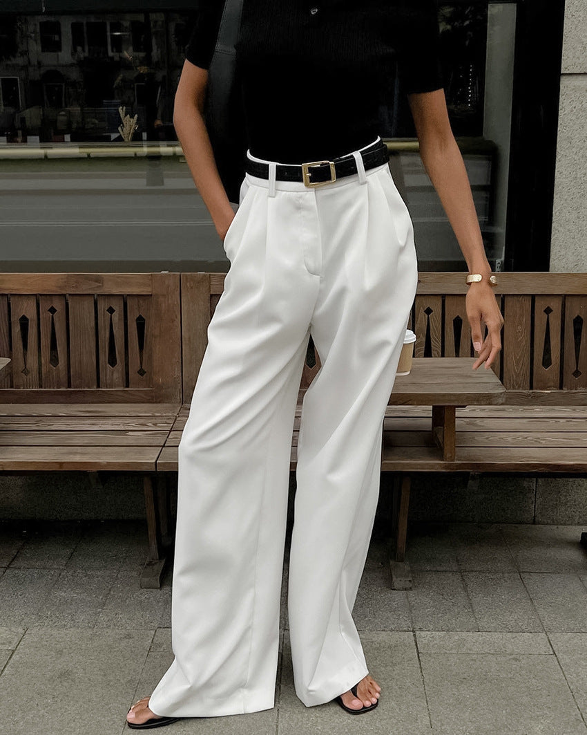 Women's High Waist White Wide Leg Pants Casual Chic