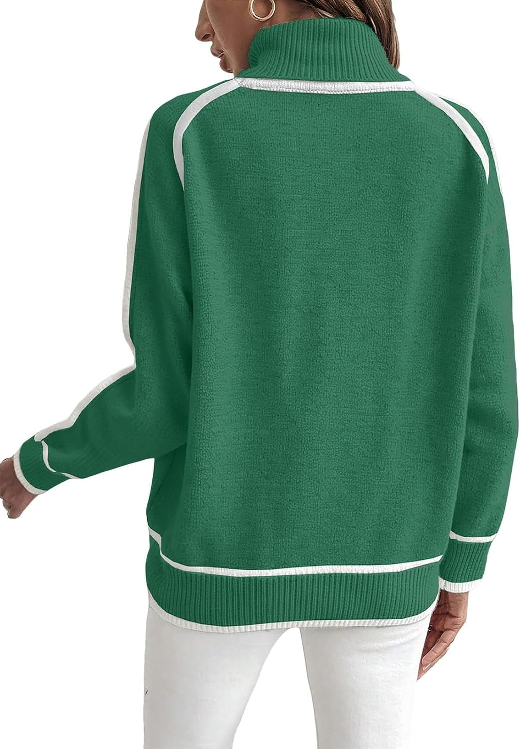 Women's Oversized Turtleneck Sweater Contrast Trim Pullover