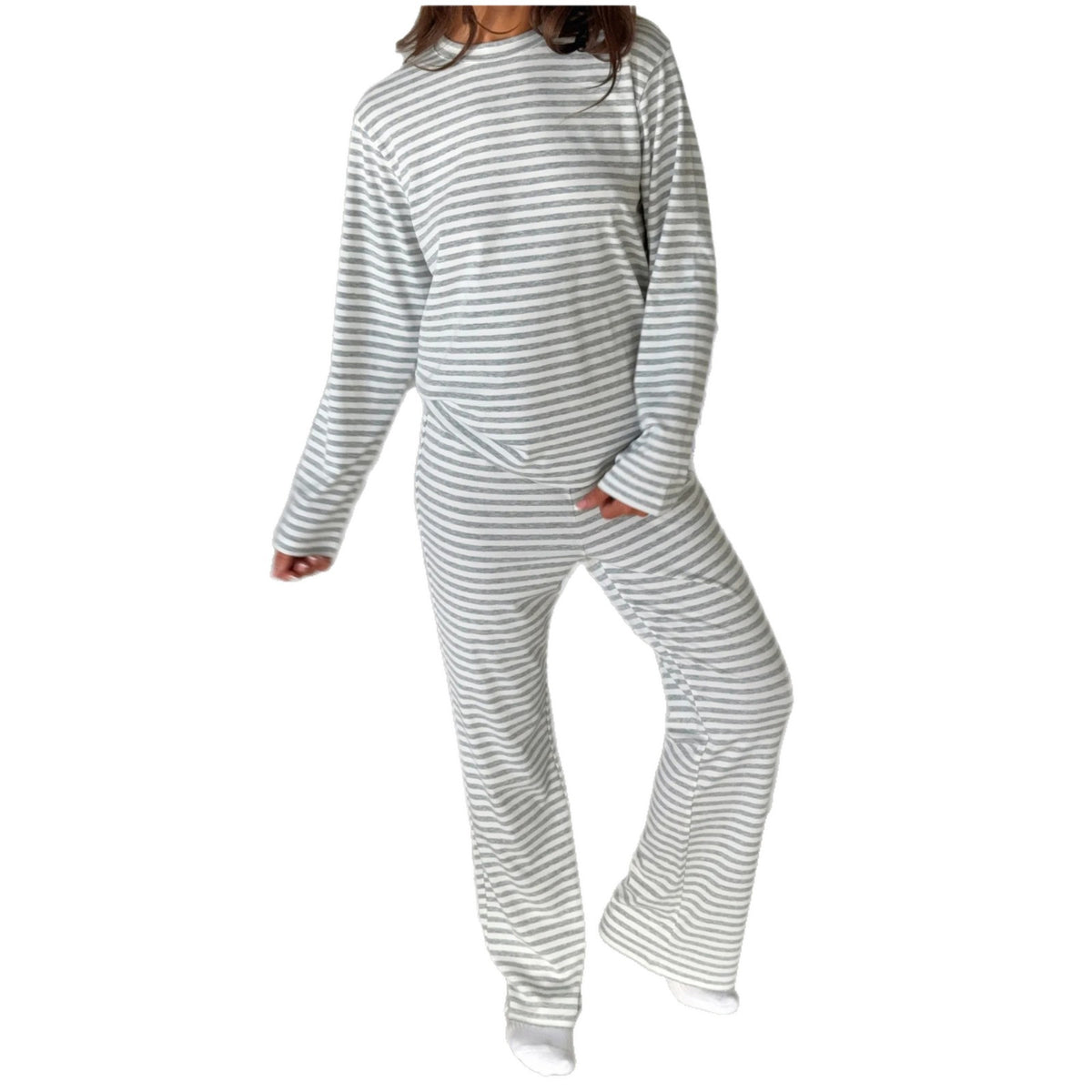 Womens Striped Pajama Set Long Sleeve Soft Lounge Pants