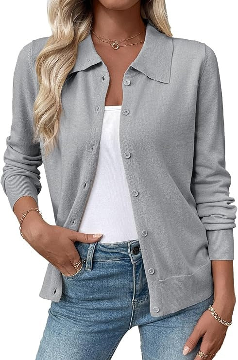 Women's Collared Button Down Fitted Knit Cardigan
