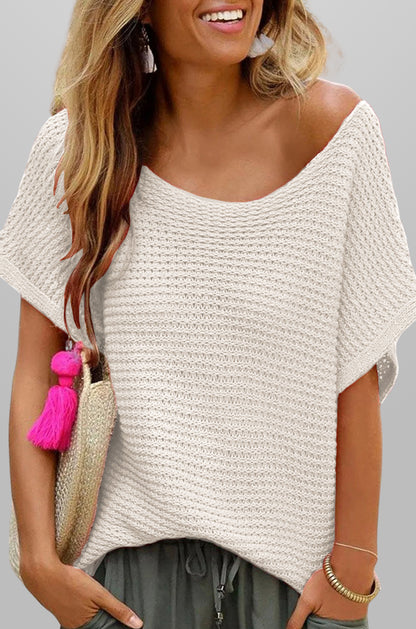 Textured Knit Short Sleeve Loose Fit Summer Top