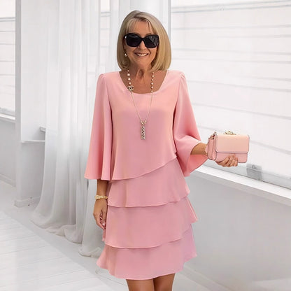 Women's Tiered Midi Dress Bell Sleeve Layered Ruffle