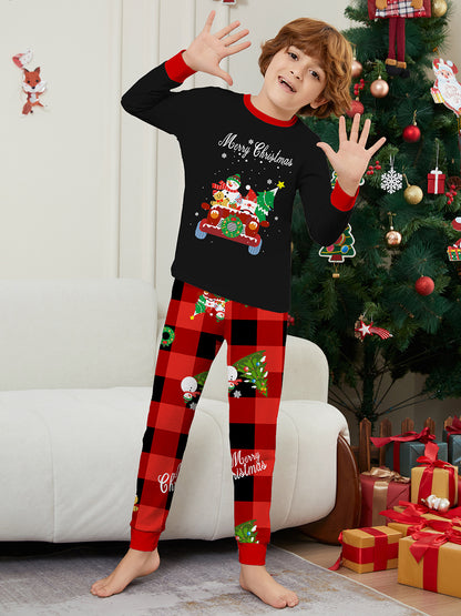 Parent-child Clothing Car Snowman Christmas Tree Print Loungewear Christmas Pajamas