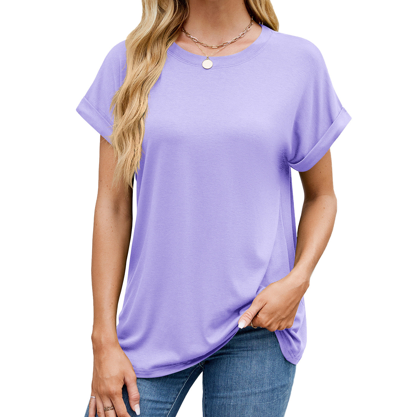 Solid Knit T Shirt Loose Fit Casual Custom Top