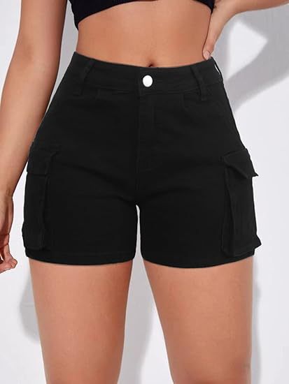 High-Waisted Slim-Fit Cargo Shorts with Pockets for Women