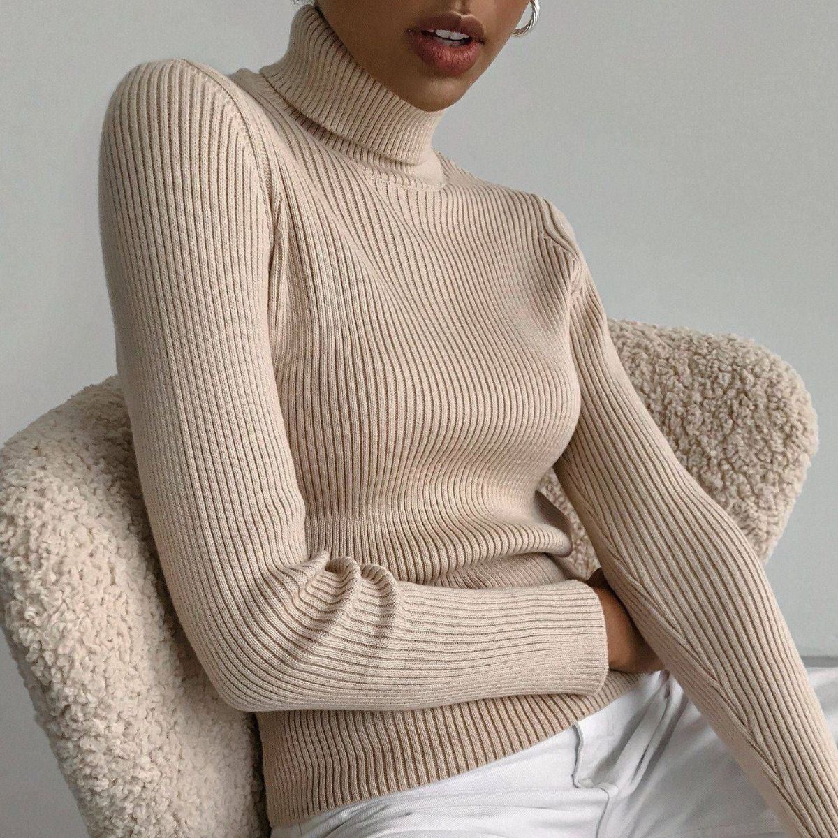 Women's Ribbed Turtleneck Knit Sweater Top