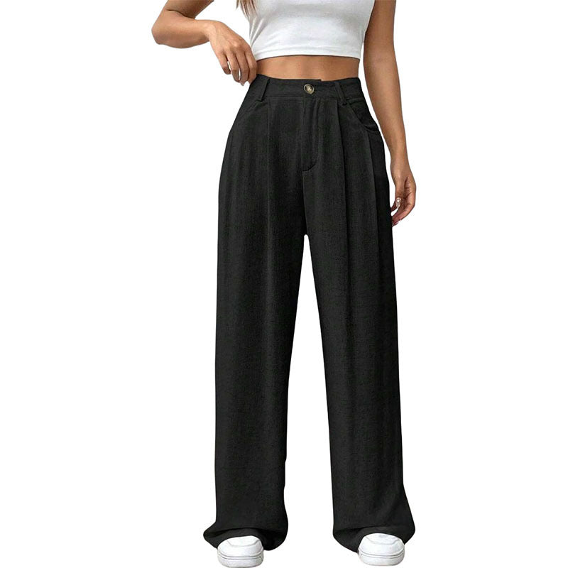 Women's High-Waist Wide-Leg Linen Pants – Casual Loose Summer Trousers