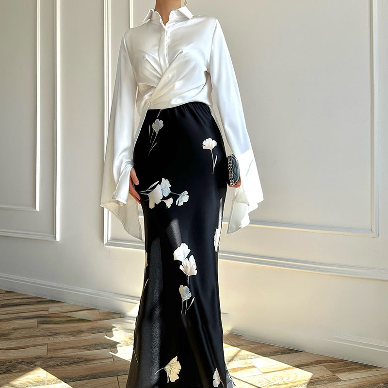 Women's Elegant 2 Piece Button Down Shirt & Skirt Set