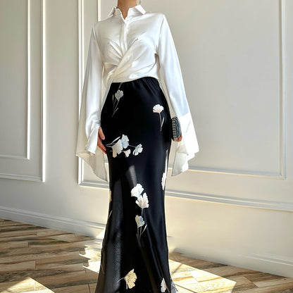 Women's Elegant 2 Piece Button Down Shirt & Skirt Set
