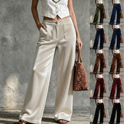 Women's Velvet High Waist Wide Leg Pants Pockets