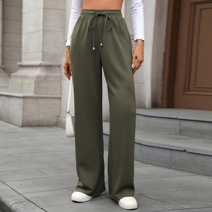 Womens Wide Leg Pants Elastic Waist Drawstring Pockets