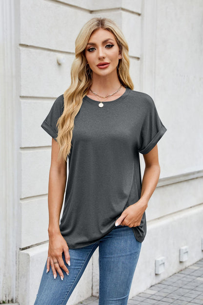 Solid Knit T Shirt Loose Fit Casual Custom Top