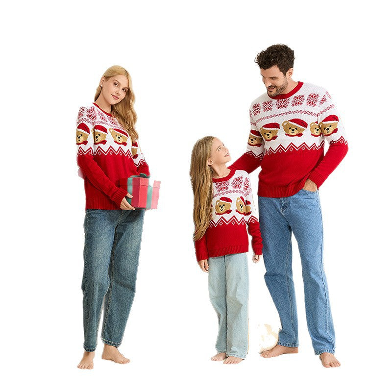 Family Matching Red Bear Christmas Knit Pullover Sweater