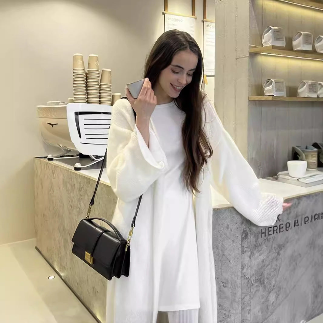 Oversized Mohair Knit Long Cardigan Open Front Sweater