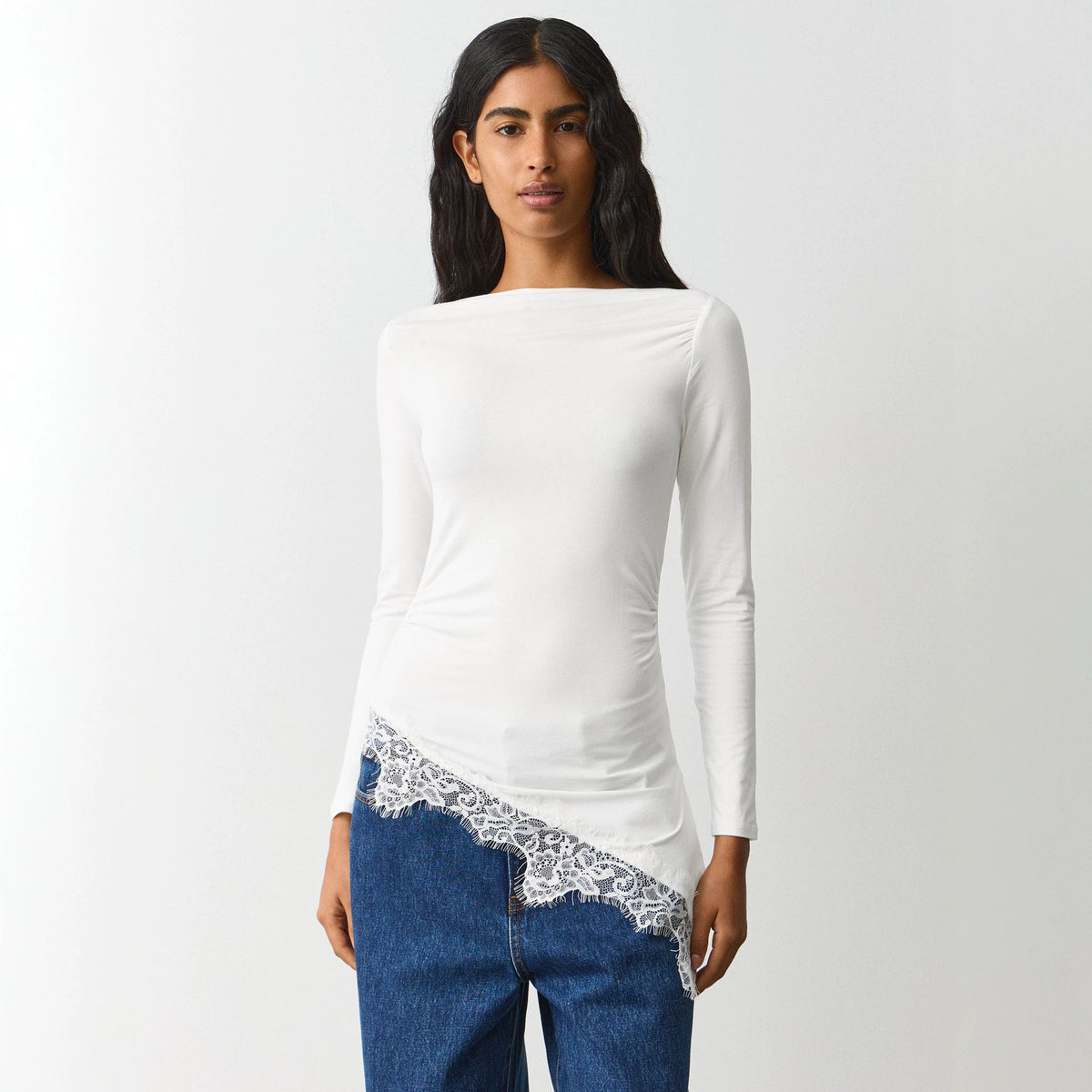 Lace Trim Long Sleeve Fitted Sexy Going Out Top