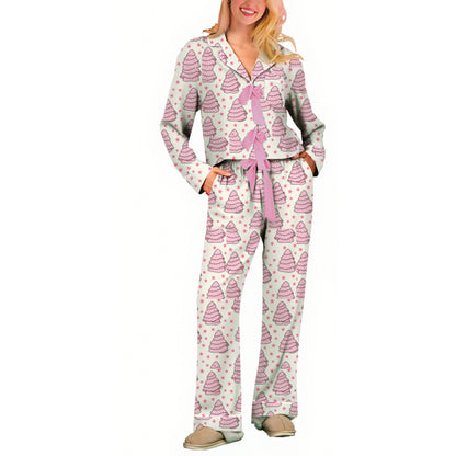Women's Striped Bow Pajama Set Cotton Long Sleeve Pants