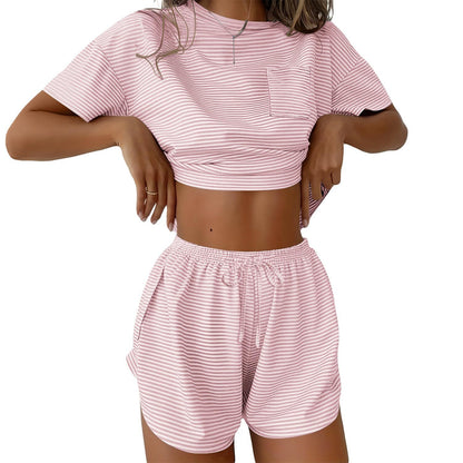 Stripe Lounge Pajama Set Tee & Drawstring Shorts