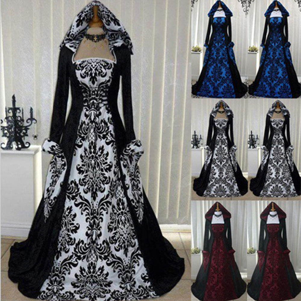 Plus Size Medieval Renaissance Hooded Dress Vintage Gown