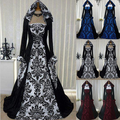 Plus Size Medieval Renaissance Hooded Dress Vintage Gown