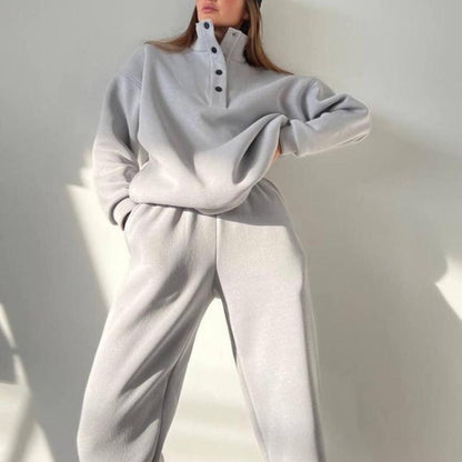 Womens Half Snap Fleece Sweatshirt Pants Lounge Set