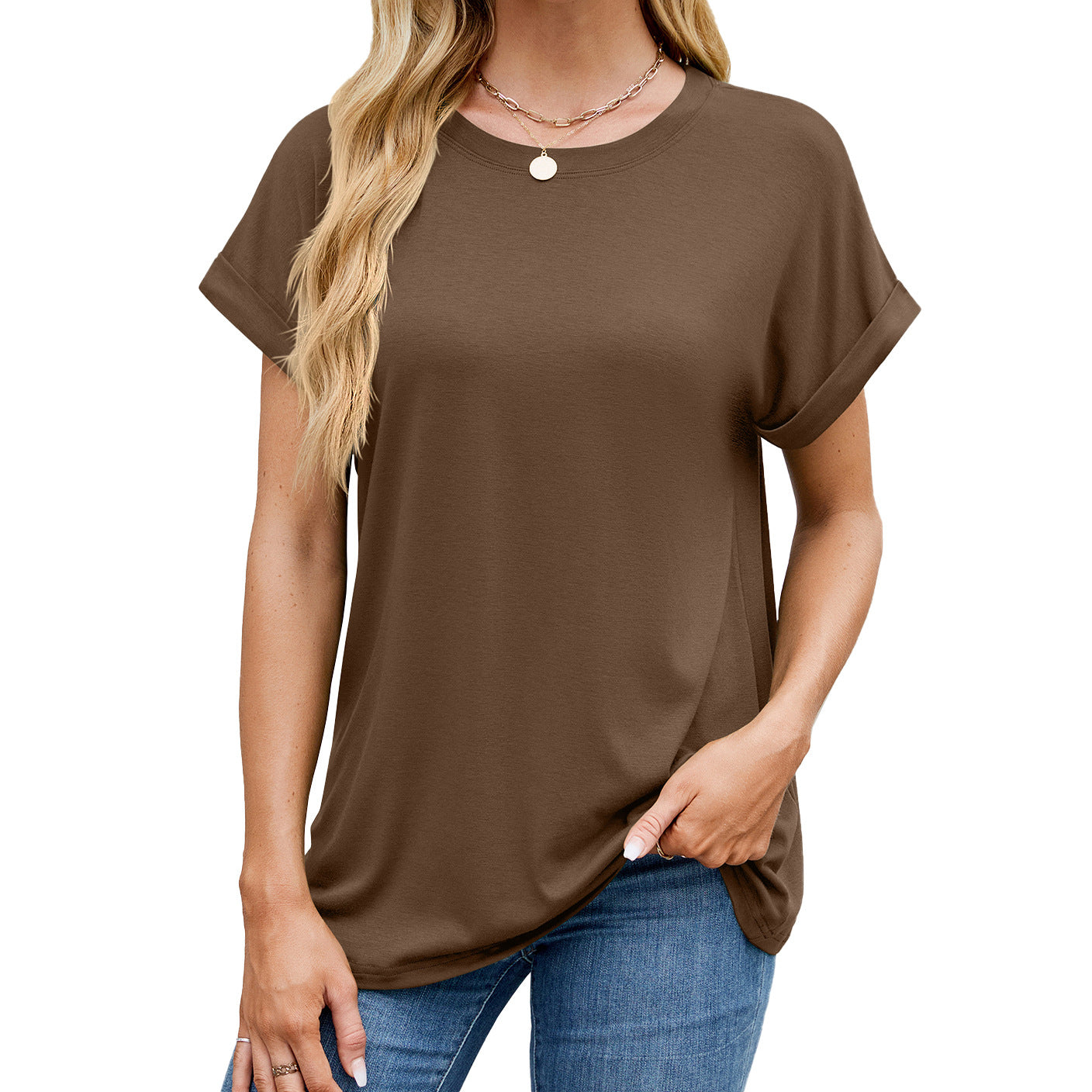 Solid Knit T Shirt Loose Fit Casual Custom Top