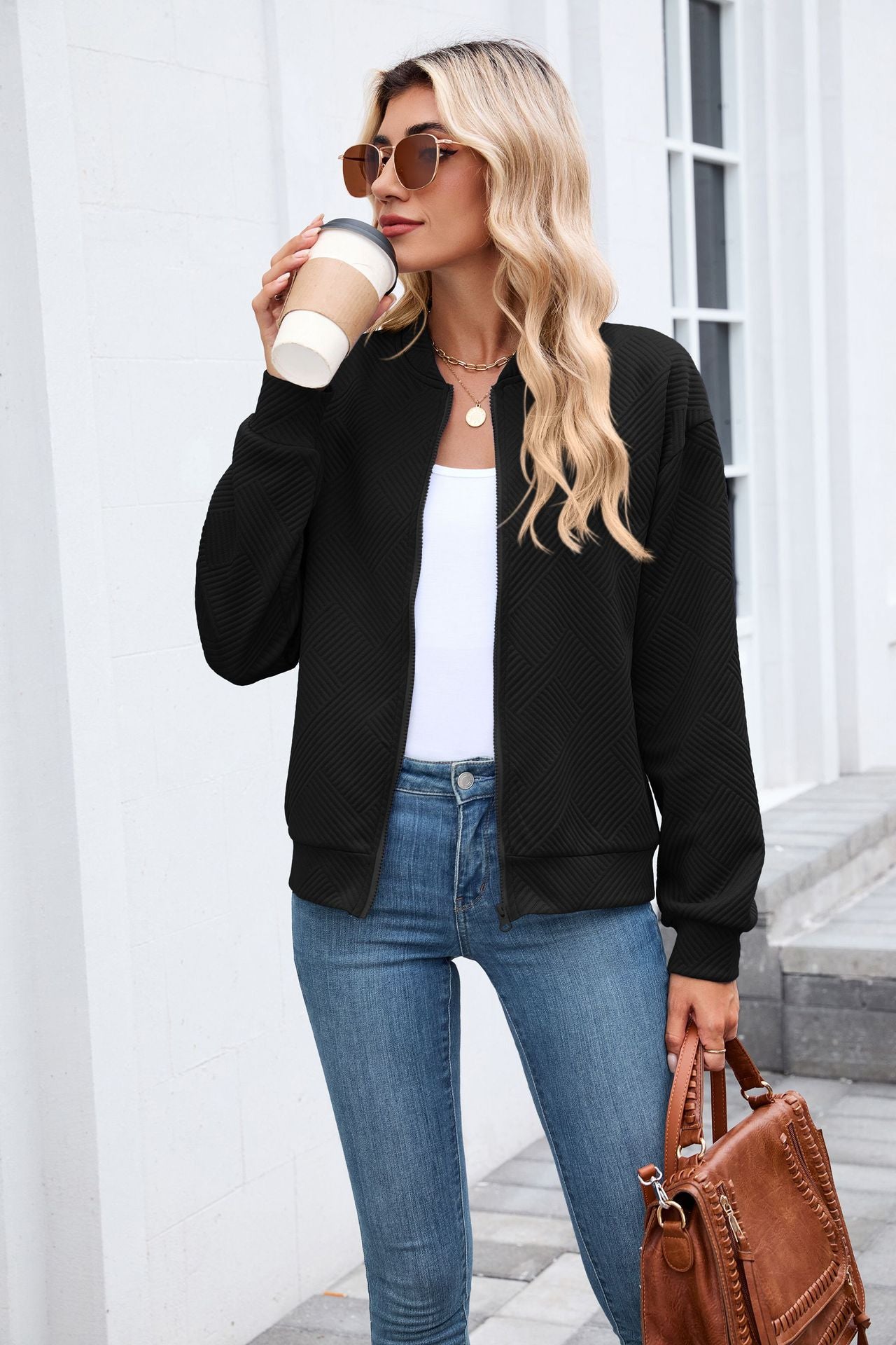 Women's Casual Zip Up Sweatshirt Jacket Long Sleeve Quilted
