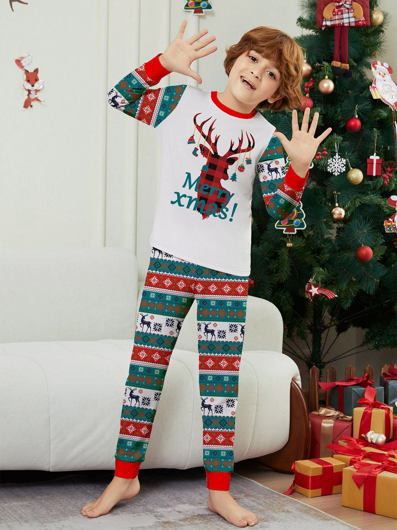 Snowflake Letter Striped Parent-child Dress Printed Christmas Pajamas