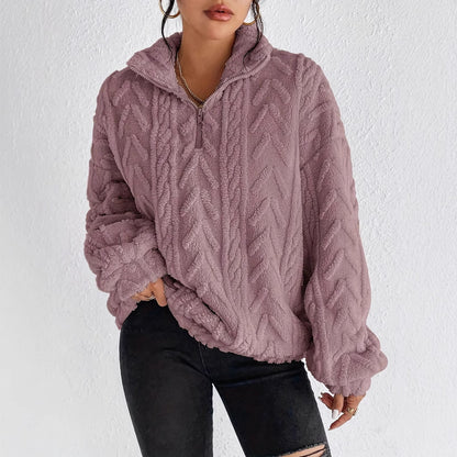 Womens Textured Sherpa Fleece Half Zip Pullover Top