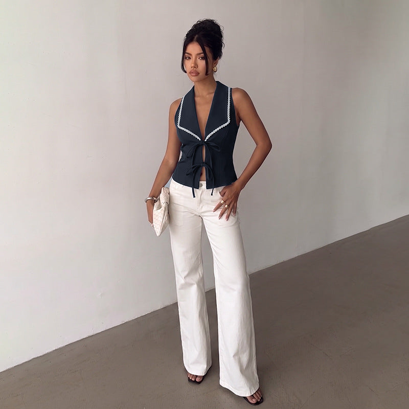 Elegant Lace Hollow Sleeveless Vest Slim Fit Top for Women