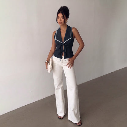 Elegant Lace Hollow Sleeveless Vest Slim Fit Top for Women