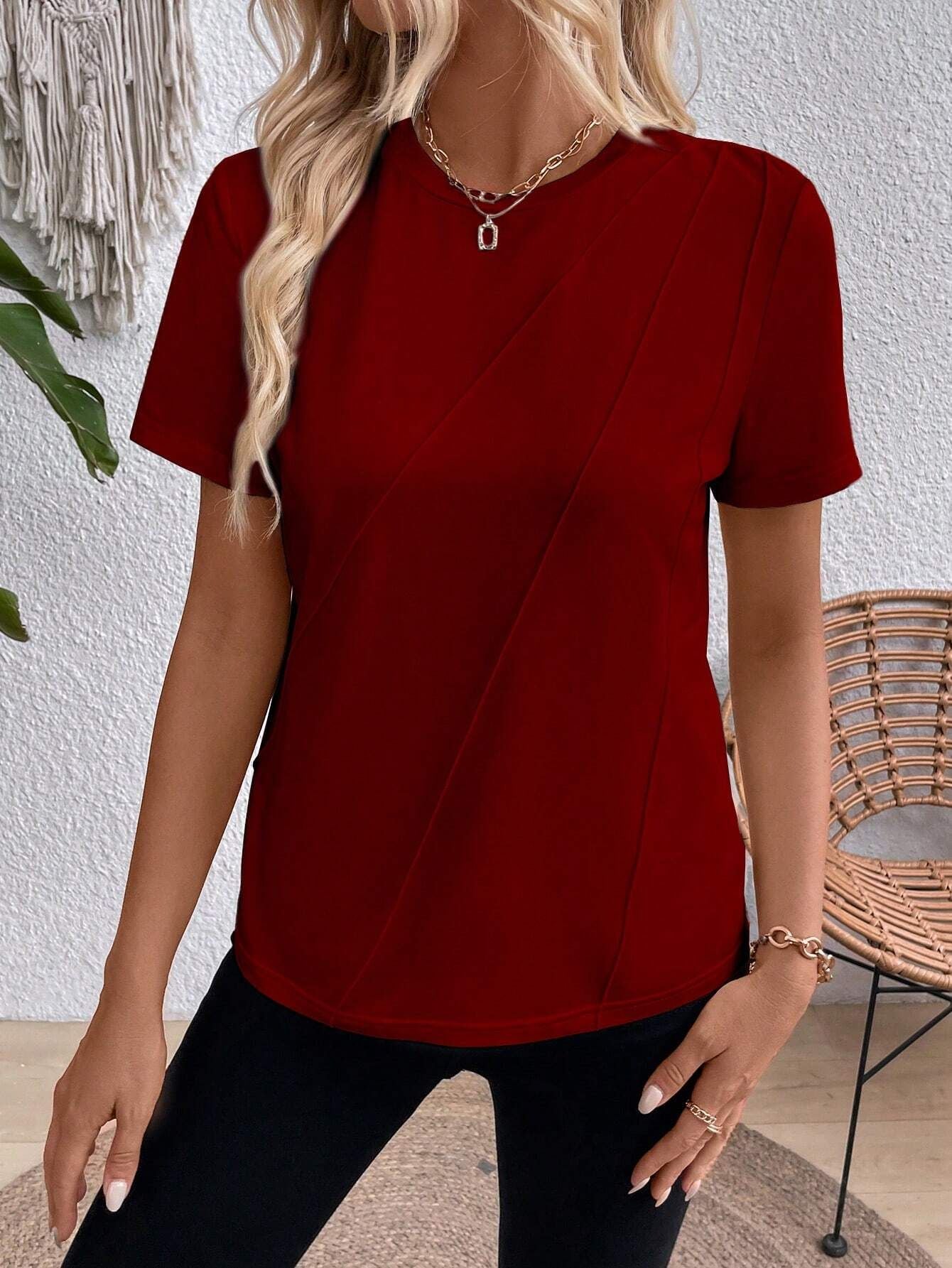 Women's Crew Neck Short Sleeve Top – Casual Summer T-Shirt