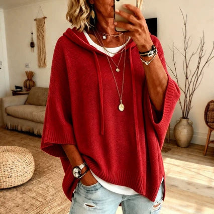 Oversized Knit Hoodie Sweater Women Loose Pullover