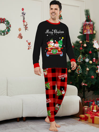 Parent-child Clothing Car Snowman Christmas Tree Print Loungewear Christmas Pajamas