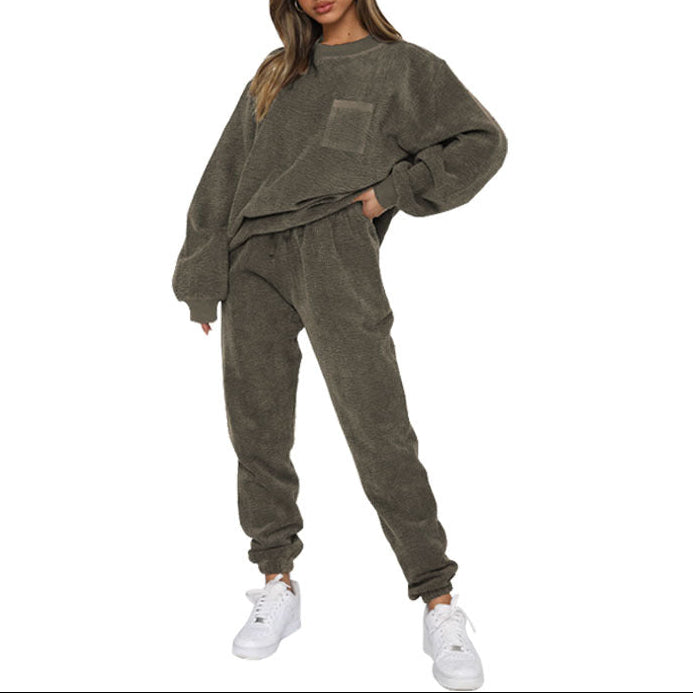 Women's Oversized Corduroy Matching Set Sweatshirt Joggers