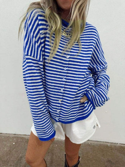 Women's Striped Knit Cardigan Long Sleeve Sweater