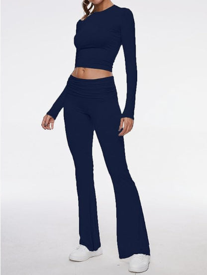 Y2K Long Sleeve Crop Top & Flare Pants Two Piece Set
