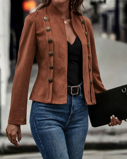 Women's Faux Suede Jacket Vintage Button Front Fall