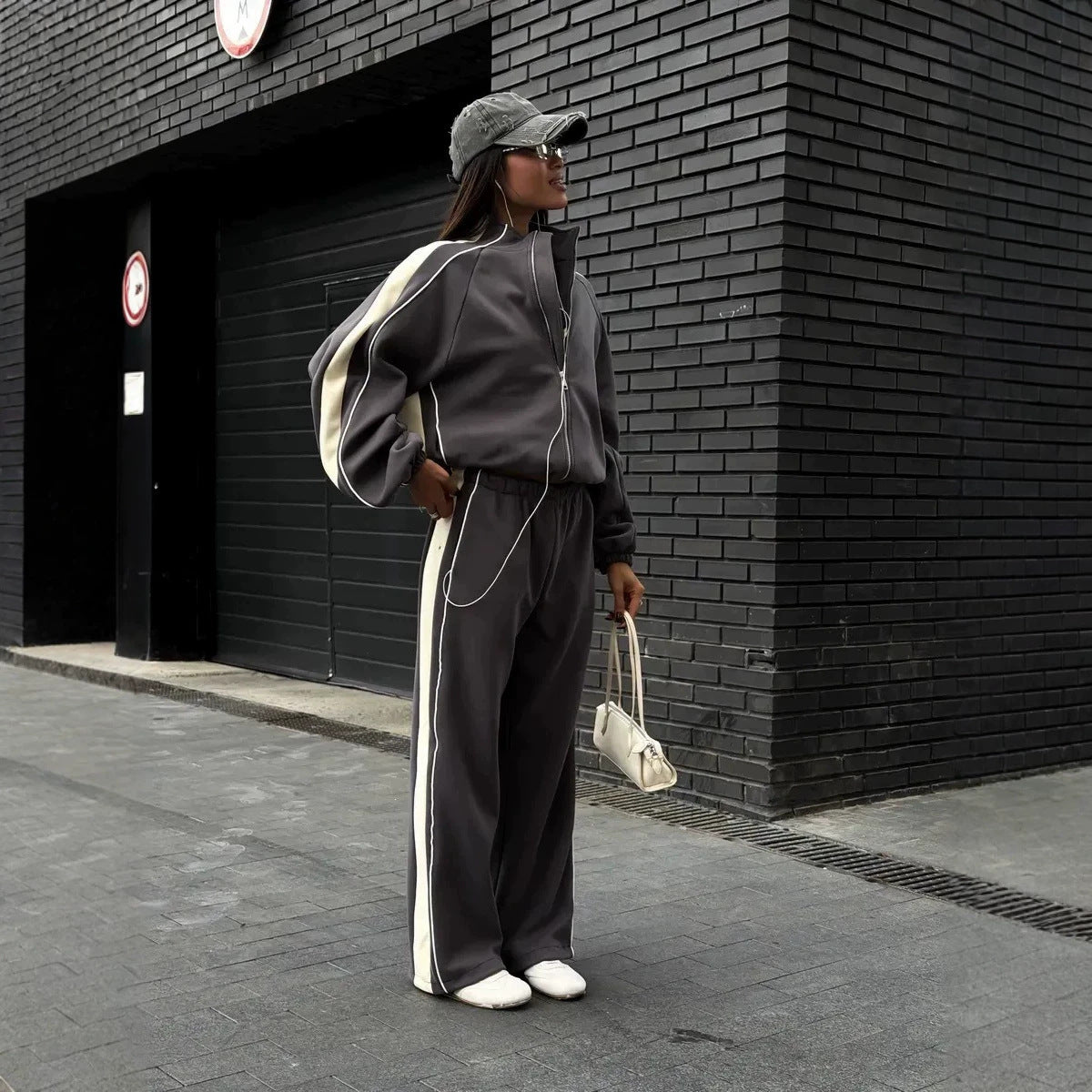 Women's Striped Tracksuit Set Zip Jacket Joggers
